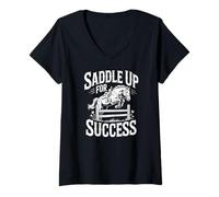 Mujer Saddle Up For Success Horse Saltar Motivación Camiseta Cuello V