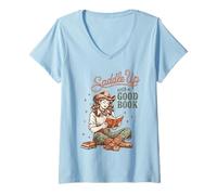 Mujer Saddle Up with A Good Book Western Reading Camiseta Cuello V
