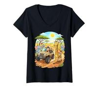 Mujer Safari Animal Race Diversión Lindo Jungla Aventura Niños Camiseta Cuello V