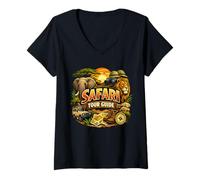 Mujer Safari Guía Turístico Disfraz Zoológico Animales Safari Camiseta Cuello V
