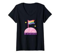 Mujer Safe with Me Rainbow Pride Flag Pink Planet Safe Space LGBTQ Camiseta Cuello V