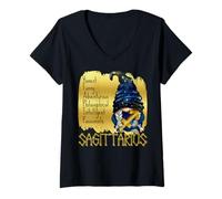 Mujer Sagitario Zodiaco gnomo astrología Divertidos rasgos de Personalidad Camiseta Cuello V