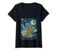 Mujer Sagrada Familia Barcelona Noche Estrellada Historia del Arte Presente Camiseta Cuello V
