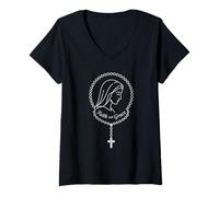 Mujer Sagrada María Madre de Dios Fe y Gracia Rosario Católico Camiseta Cuello V