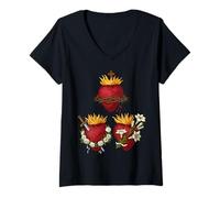 Mujer Sagrado Corazón de Jesús Inmaculado Corazón María José Católica Camiseta Cuello V