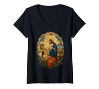 Mujer Sagrado Jesús Corazón Sanación Oración Fe Arte Devocional Camiseta Cuello V