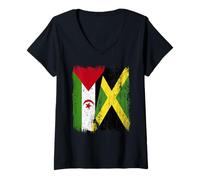 Mujer Sahara Occidental Jamaica Media Bandera Saharaui Jamaicana Heritage Camiseta Cuello V