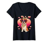 Mujer Saint Bernard Valentines Day Camiseta Cuello V