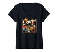 Mujer Saint-Malo Francia La Ciudad del Corsario Desde 1590 Camiseta Cuello V