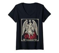 Mujer Saint Michael Archangel Defeating Satan Camiseta Cuello V