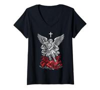 Mujer Saint Michael Archangel Defeating Satan Camiseta Cuello V