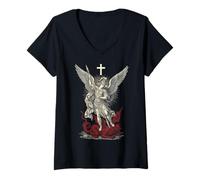 Mujer Saint Michael Archangel Defeating Satan Camiseta Cuello V