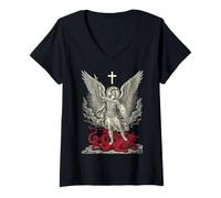 Mujer Saint Michael Archangel Defeating Satan Camiseta Cuello V