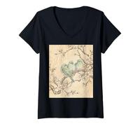 Mujer Sakura Birds Harmony Arte de Tinta Japonesa Camiseta Cuello V