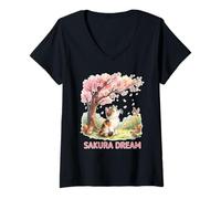 Mujer Sakura Dream Kawaii - Arte primaveral de Flores de Cerezo japonés Camiseta Cuello V
