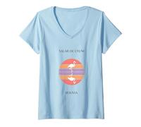 Mujer Salar de Uyuni Bolivia Flamingo Atardecer Camiseta Cuello V