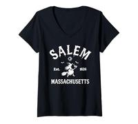 Mujer Salem 1626 Massachusetts MA Vintage Halloween Witch Costume Camiseta Cuello V