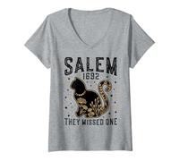 Mujer Salem 1692 Se perdieron un Gato de Halloween Salem juicios de Brujas Camiseta Cuello V