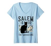 Mujer Salem 1692 Se perdieron un Gato de Halloween Salem juicios de Brujas Camiseta Cuello V