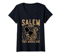 Mujer Salem 1692 Se perdieron un Gato de Halloween Salem juicios de Brujas Camiseta Cuello V