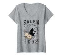 Mujer Salem 1692 Se perdieron una bruja de Salem juicio luna gato dama Camiseta Cuello V
