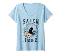 Mujer Salem 1692 Se perdieron una bruja juicio gato negro luna bruja Camiseta Cuello V