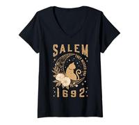 Mujer Salem 1692 Se perdieron una bruja juicio gato negro luna bruja Camiseta Cuello V