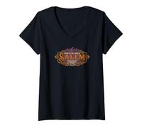 Mujer Salem Coven Viajero frecuente Brujería Halloween Camiseta Cuello V