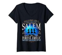 Mujer Salem Witches Forest Frolic Witchcraft Disfraz de Halloween Camiseta Cuello V