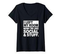 Mujer Salí de mi habitación Ahora Soy como Social y Cosas Camiseta Cuello V