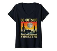 Mujer Salir al Exterior en el Peor de los Casos Un Oso te Come Divertido Senderismo Camping Camiseta Cuello V