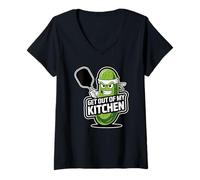 Mujer Salir de mi Cocina Humor Divertido Pickleball Pickle Mascota Camiseta Cuello V