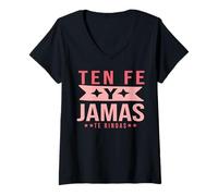 Mujer Salmo 23 Spanish Religious Faith Tee Fe, Esperanza, y Amor Camiseta Cuello V