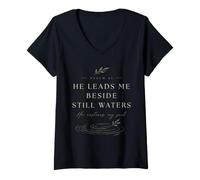 Mujer Salmo 23 Versículo bíblico Cristiano Still Waters Faith Camiseta Cuello V