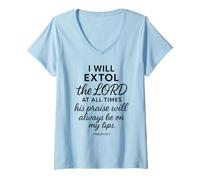 Mujer Salmo 34 1 I Will Extol The Lord At All Times Versículo de la Biblia Camiseta Cuello V