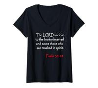 Mujer Salmo 34 18 Versículo bíblico Cristiano Camiseta Cuello V