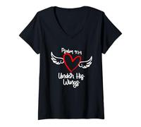 Mujer Salmo 91:4 Bajo sus alas Camiseta Cuello V