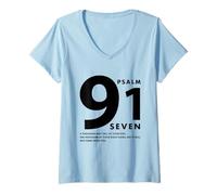 Mujer Salmo 91 Siete versículo bíblico Inspirador Cristiano Camiseta Cuello V