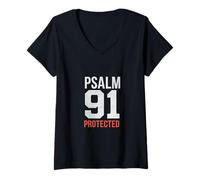 Mujer Salmo 91 Versículo bíblico Cristiano Protegido Camiseta Cuello V
