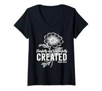 Mujer Salmo Creado Temerosamente Y Maravillosamente 139 14 Fe Floral Camiseta Cuello V