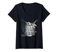 Mujer Salmos 91:4 - Bajo Tus Alas Estaré Seguro Christian Eagle Camiseta Cuello V