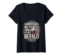 Mujer Salmos 92:10 - "Aumentarás Mis Fuerzas como el Búfalo Camiseta Cuello V