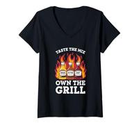 Mujer Salsa Barbacoa Sabor la mezcla Sabor Ahumado Amantes de la comida BBQ Camiseta Cuello V