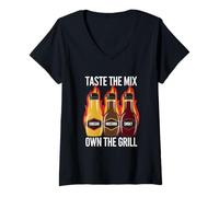 Mujer Salsa Barbacoa Sabor la mezcla Sabor Ahumado Amantes de la comida BBQ Camiseta Cuello V