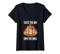 Mujer Salsa Barbacoa Sabor la mezcla Sabor Ahumado Amantes de la comida BBQ Camiseta Cuello V