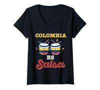 Mujer Salsa Colombiana Gift, Musica Bandera Colombiana Pride Parcero Camiseta Cuello V