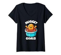 Mujer Salsa Divertida de Pollo y Nuggets para mojar Camiseta Cuello V