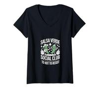 Mujer Salsa Verde Social Club Demasiado Caliente para Resistir Dicho Divertido Camiseta Cuello V
