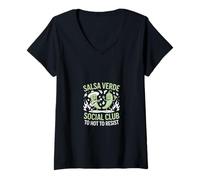Mujer Salsa Verde Social Club Demasiado Caliente para Resistir Dicho Divertido Camiseta Cuello V