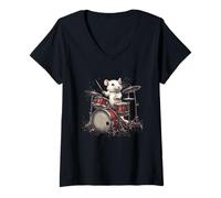 Mujer Salta al escenario con esta rata blanca y tambores Camiseta Cuello V